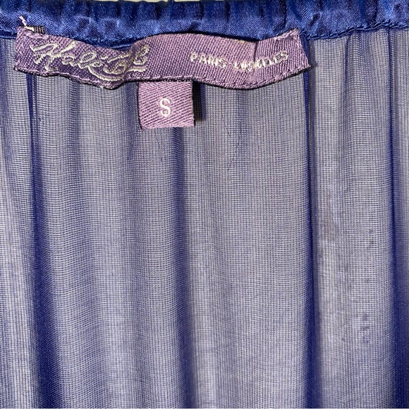 Hale Bob Floral Beaded 3/4 Split Sleeve Blue Mesh/Velvet Silk Blend Burnout Top